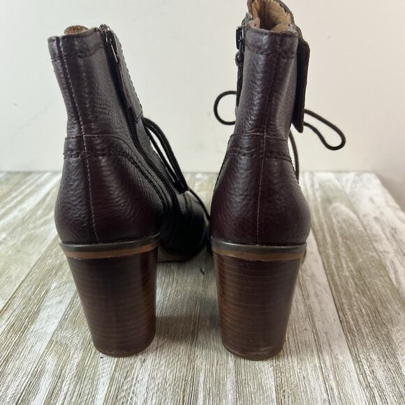 Franco Sarto Boots Eden Womens 8 Burgundy Leather Lace Up Block Heel - Picture 8 of 13